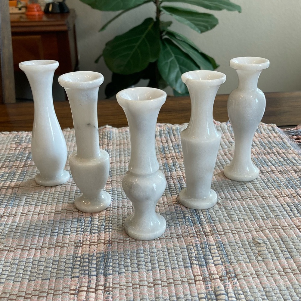 Vintage Set of 5 Marble Mini Bud Vases White